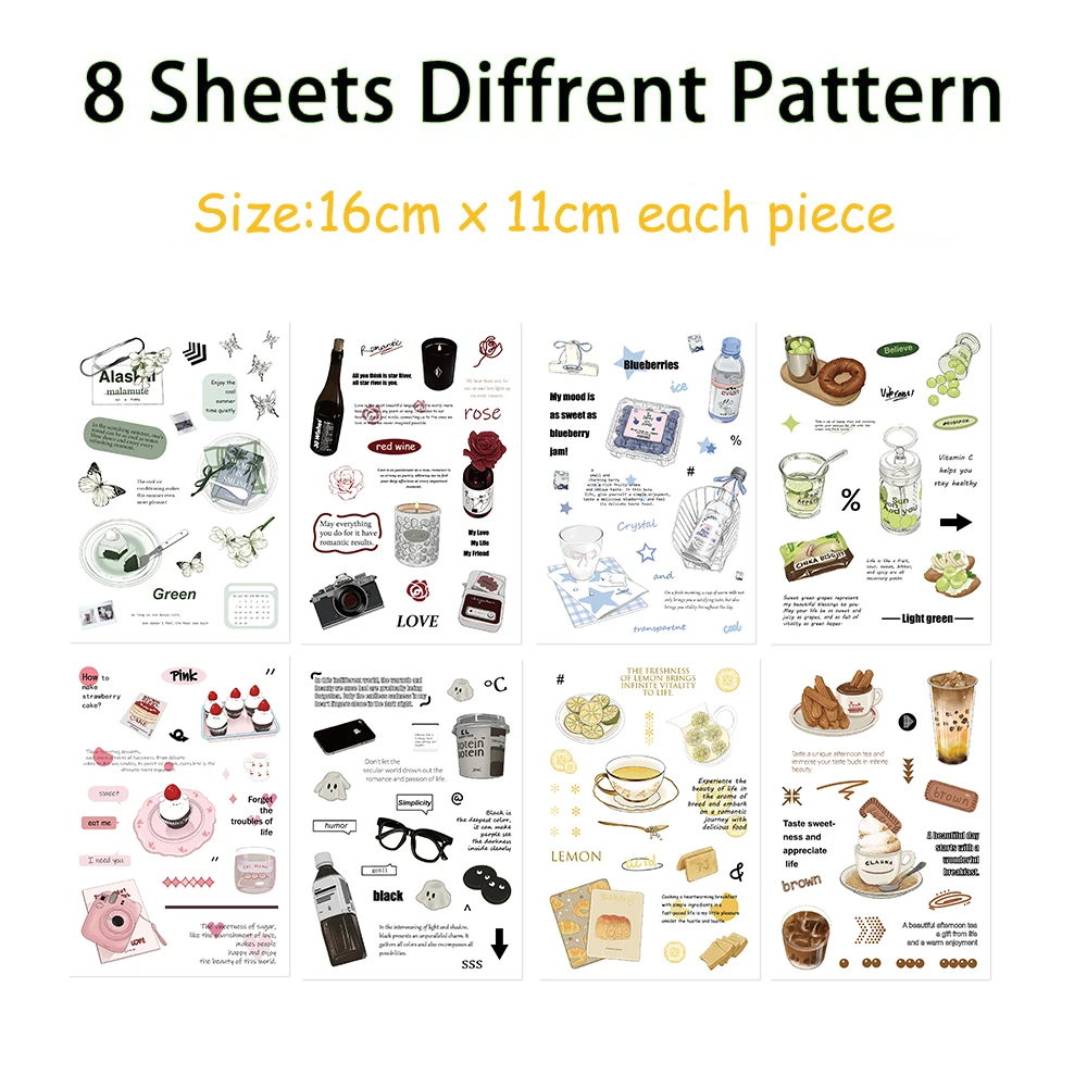 8/16Sheets Weekend Convenience Store Stickers Scrapbooking journaling Album Decorative Collage Material Adhesive DIY Sticker