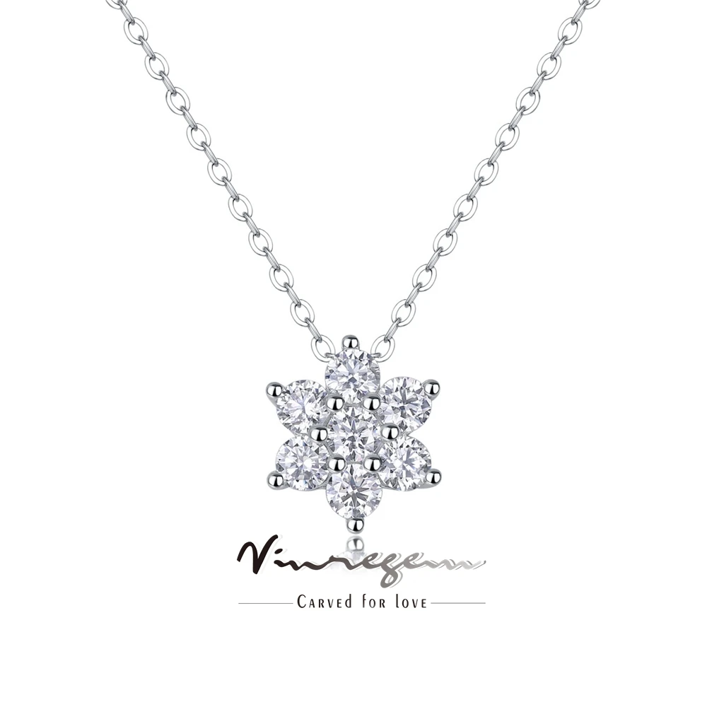 

Vinregem Passed Test 3EX VVS1 D Color Real Moissanite Diamond Sparkling Flower Pendant Necklace 100% 925 Sterling Silver Jewelry