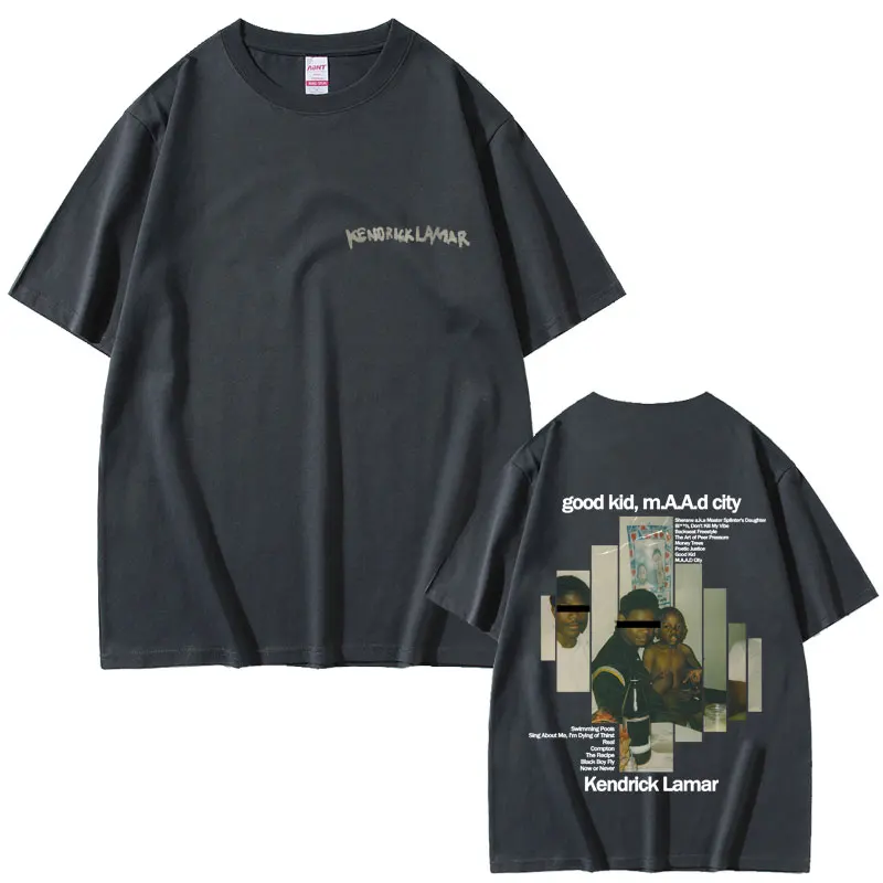 Camiseta gráfica del rapero Kendrick Lamar Good Kid Album para hombres y mujeres, camisetas Vintage de moda Hip Hop, ropa de calle informal de gran tamaño para hombre