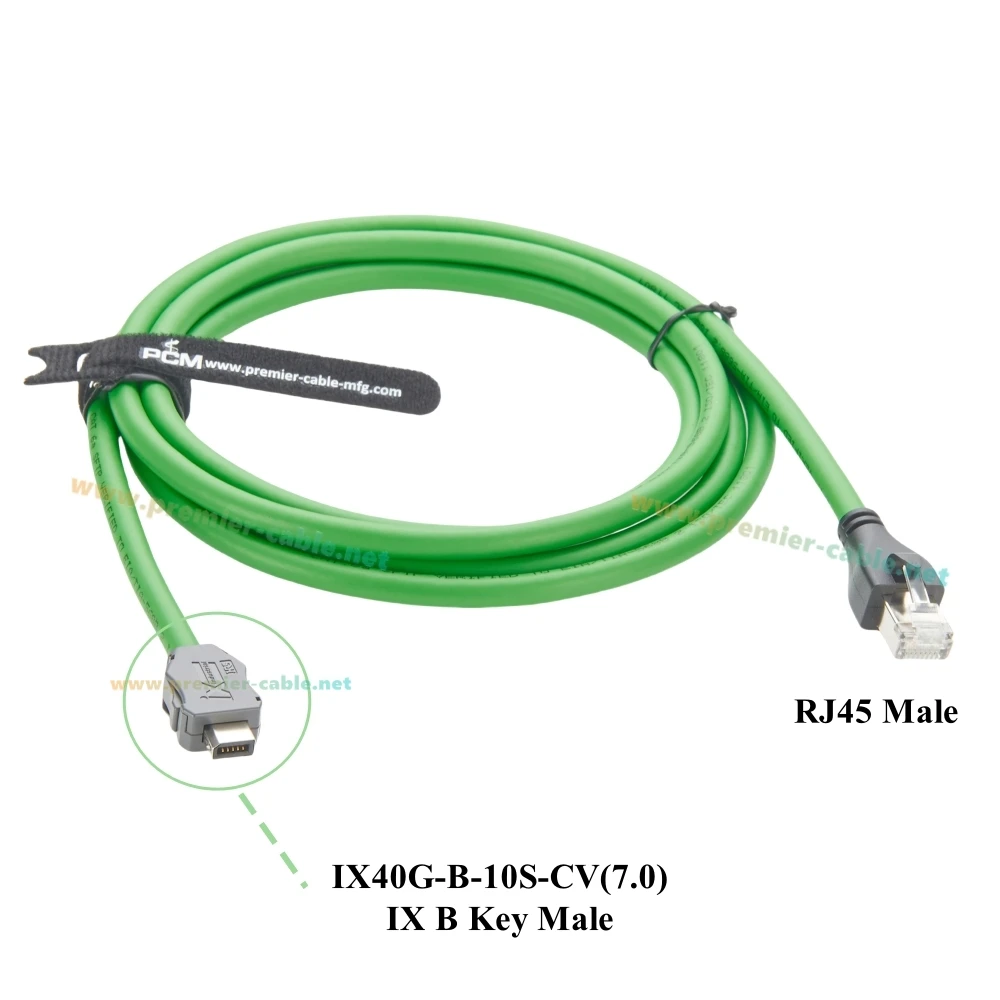 IX Industrial Cat6A Serial Cable IX40G-B-10S-CV(7.0) IX B Key to RJ45 Plug Male Shielded SFTP 10Gbps for PoE Industrial Switch