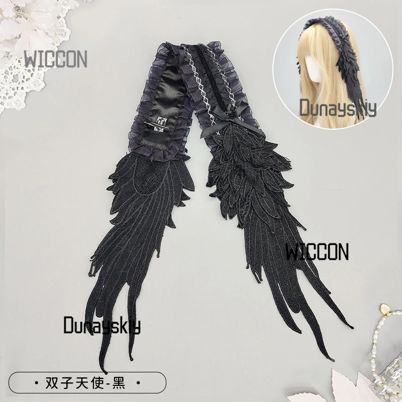 Tocado gótico de ala de lolita para Halloween/Navidad/Oktoberfest/Pascua - Alas de ángel desmontables con ribete de encaje