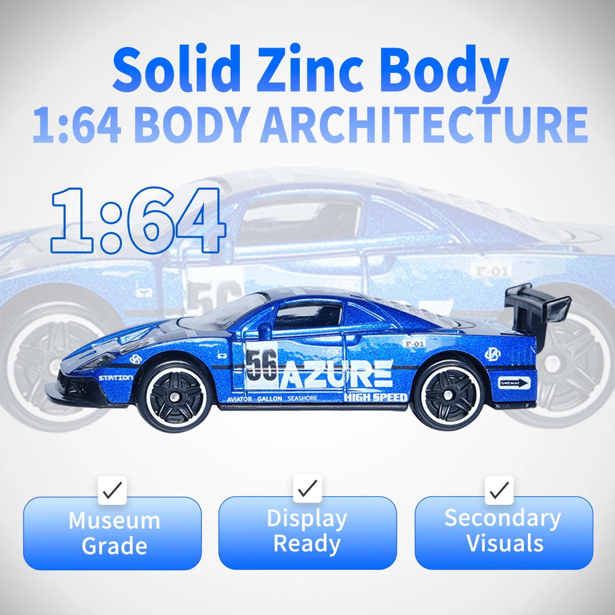 Mini coche de carreras de aleación azul a escala 1:64, pintado en frío, rueda de simulación, regalo de Navidad de Halloween/juguete para niños/ventilador de escritorio Display Coll