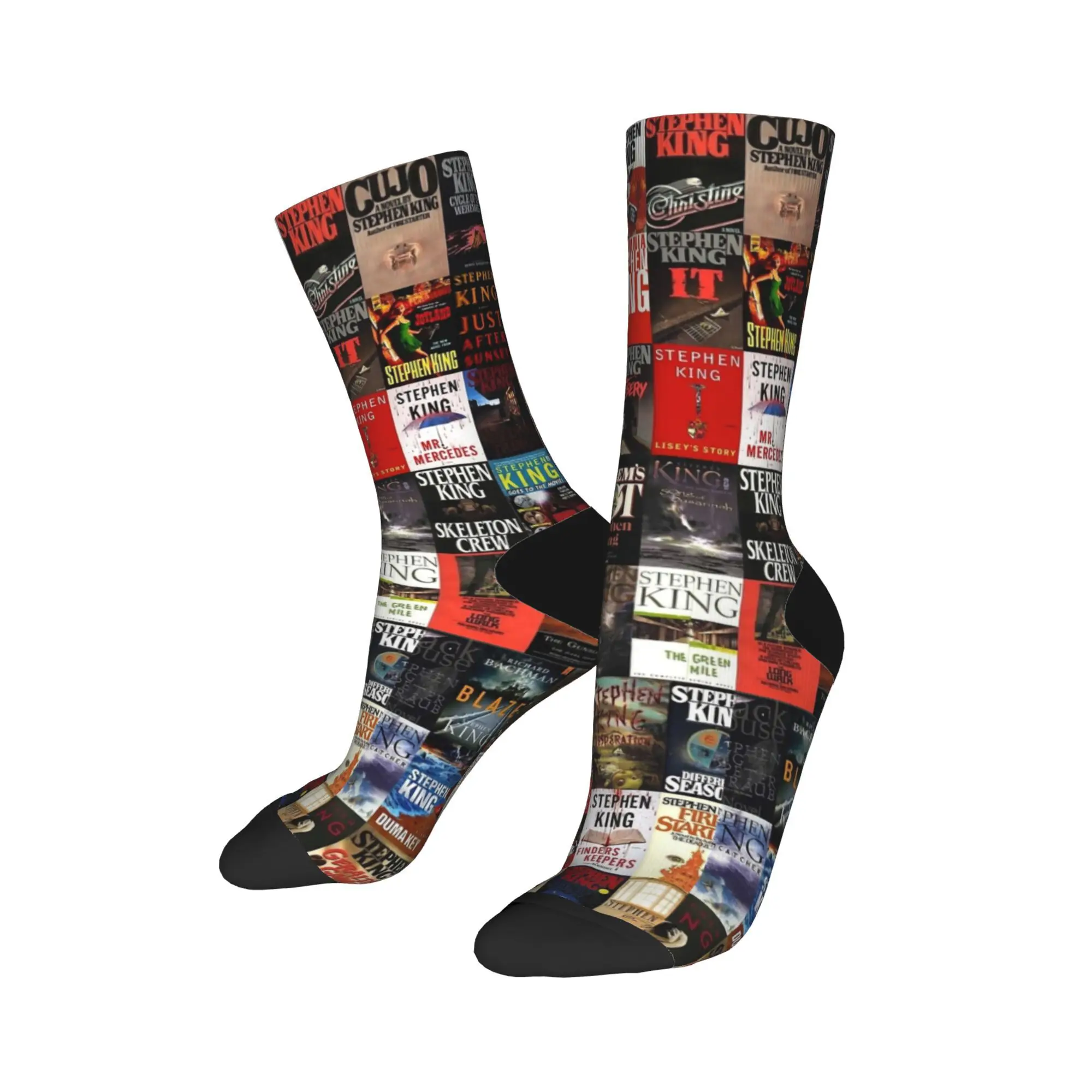 Autumn Winter Cool Men's Women's Stephen King Book Cover Collage Socks  Breathable Basketball Socks