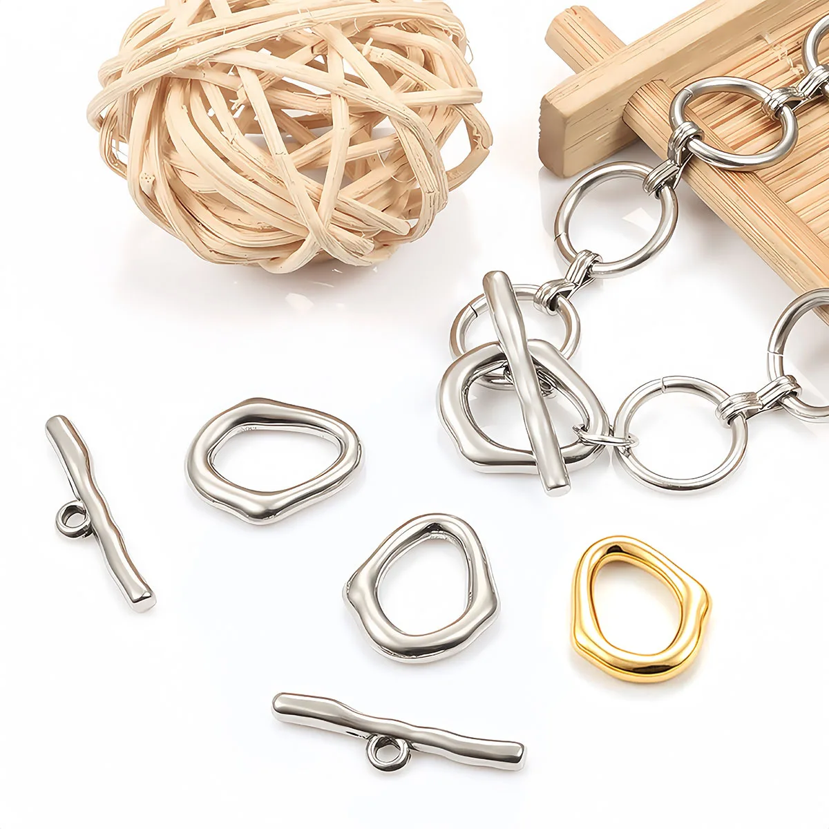 1 Juego de cierres OT de acero inoxidable, hebilla de forma extraña, conector de anclaje de borde para DIY, collar, pulsera, accesorio para hacer joyería