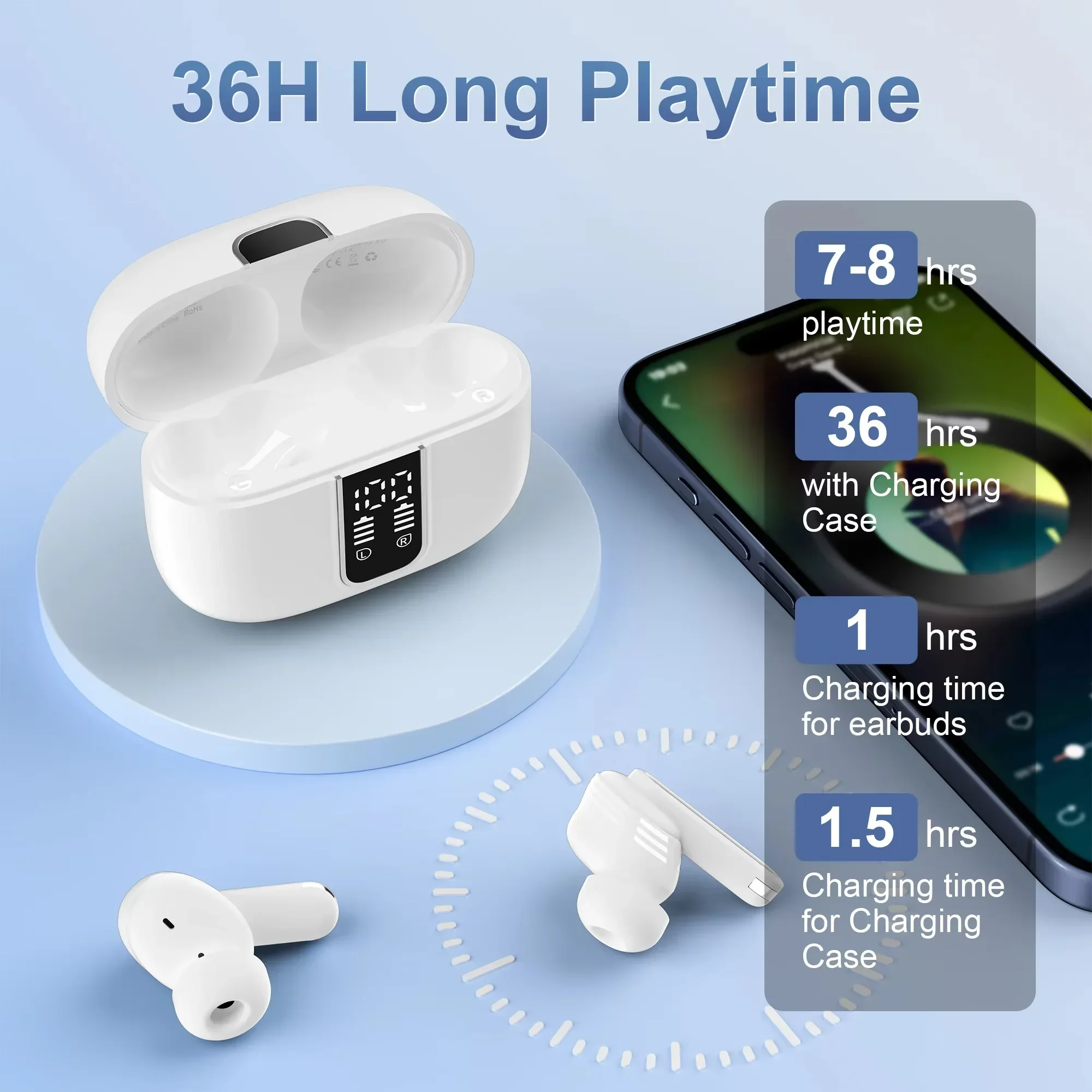 Xiaomi SP99 Bluetooth Earphones With Digital Display Built-in Microphone Noise Canceling Touch Headset Waterproof Sports Earbuds