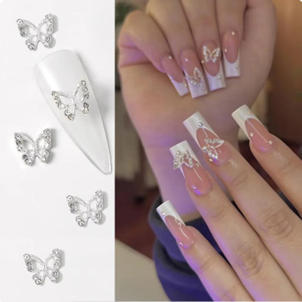 10 Stück Schmetterling Nail Art Charms 3D-Legierung Luxus rosa Diamant Edelstein Schmetterling Nagel Strass Kawaii DIY Nagel Zubehör