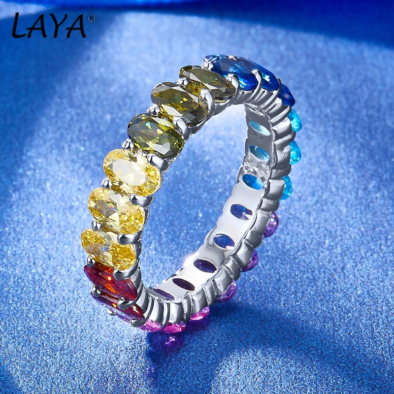 LAYA Colorful Gemstones Ring 925 Sterling Silver Wedding Band Eternity Engagement Shining Zircon Rings For Women Fine Jewelry