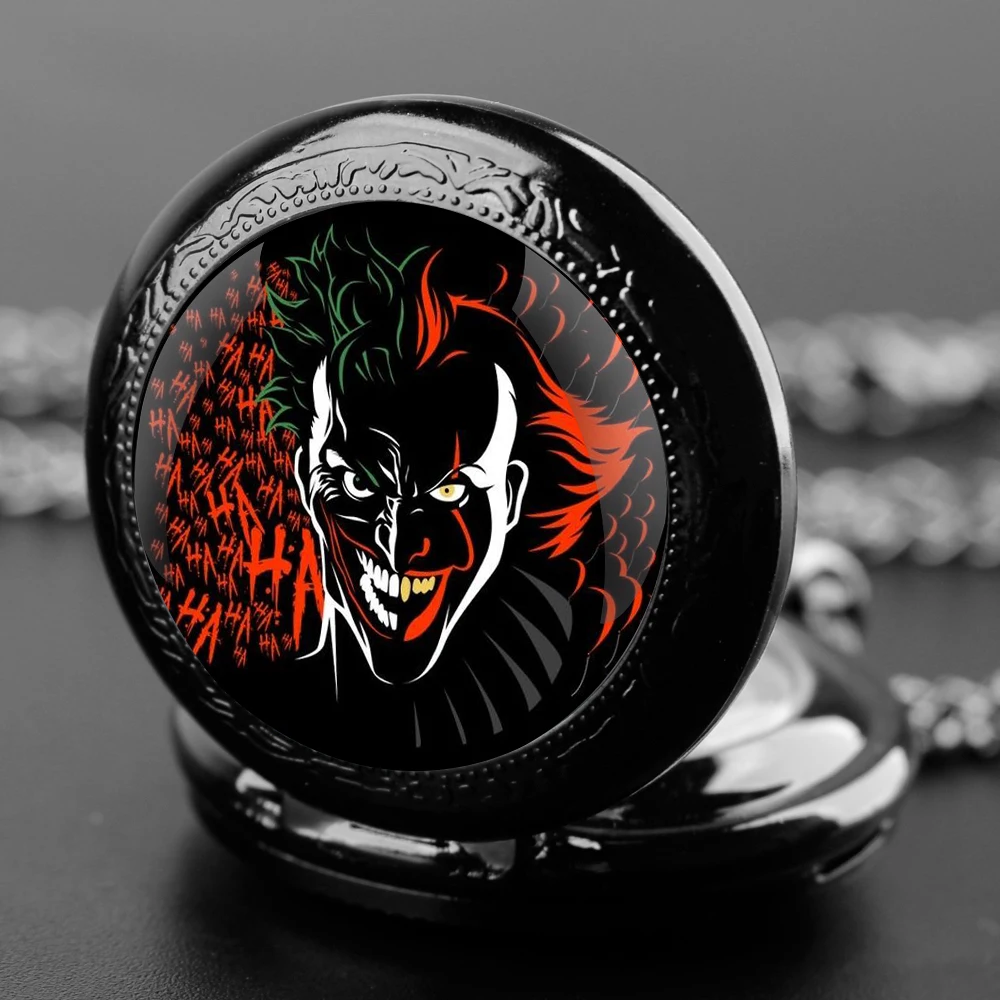 Joker Design Glass Dome Quartz Pocket Watch With Durable Chain Arabic Numeral Dial For Men And Women Creative Gifts