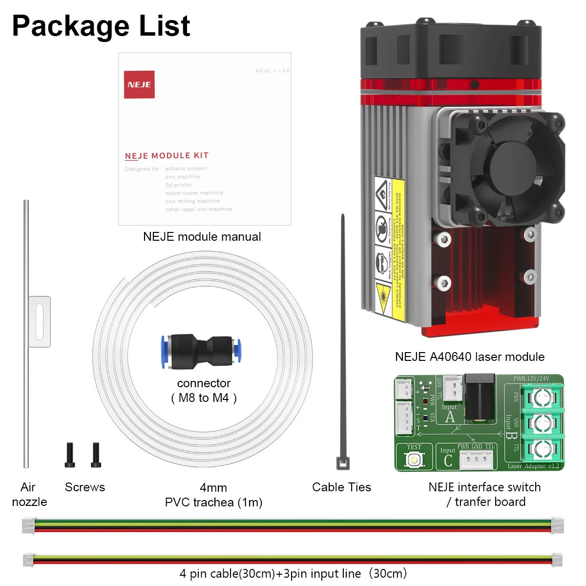 NEJE 80W Laser Module Kits 450nm A40640 Laser Head Built-in Double Beam for Stainless Steel Engraving Wood Cutting Tool
