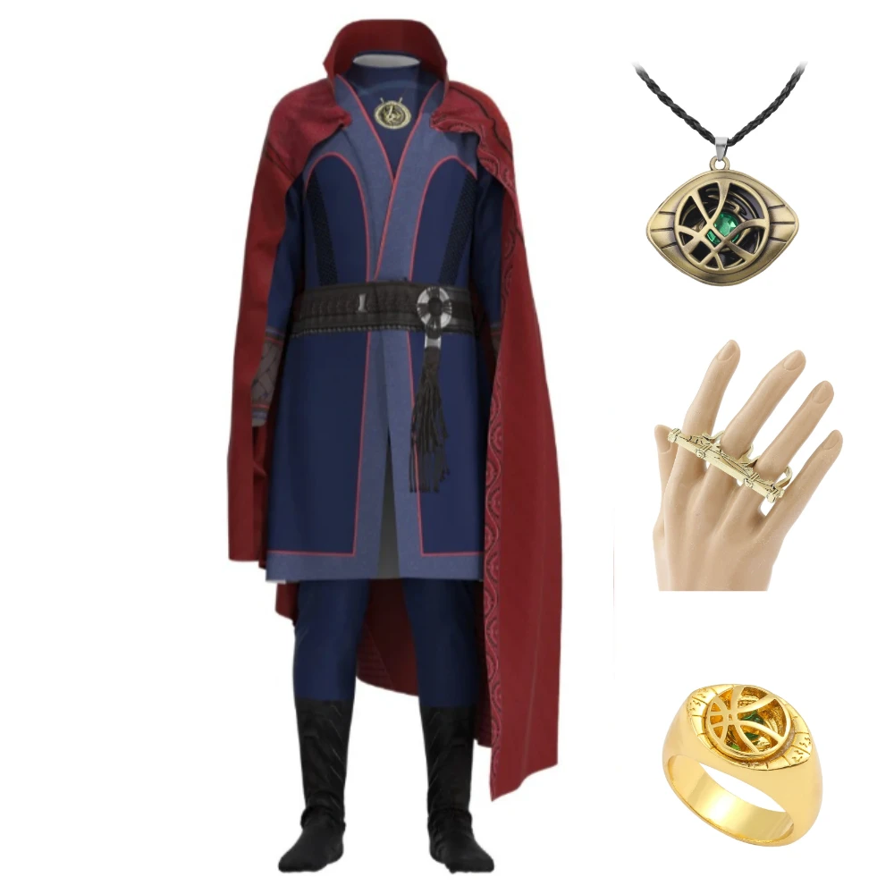 

Doctor Strange Costume Dr Cosplay Adult Kids Blue Heavy Jumpsuit and Red Cloak Full Set for Halloween Carnival Party Suit
