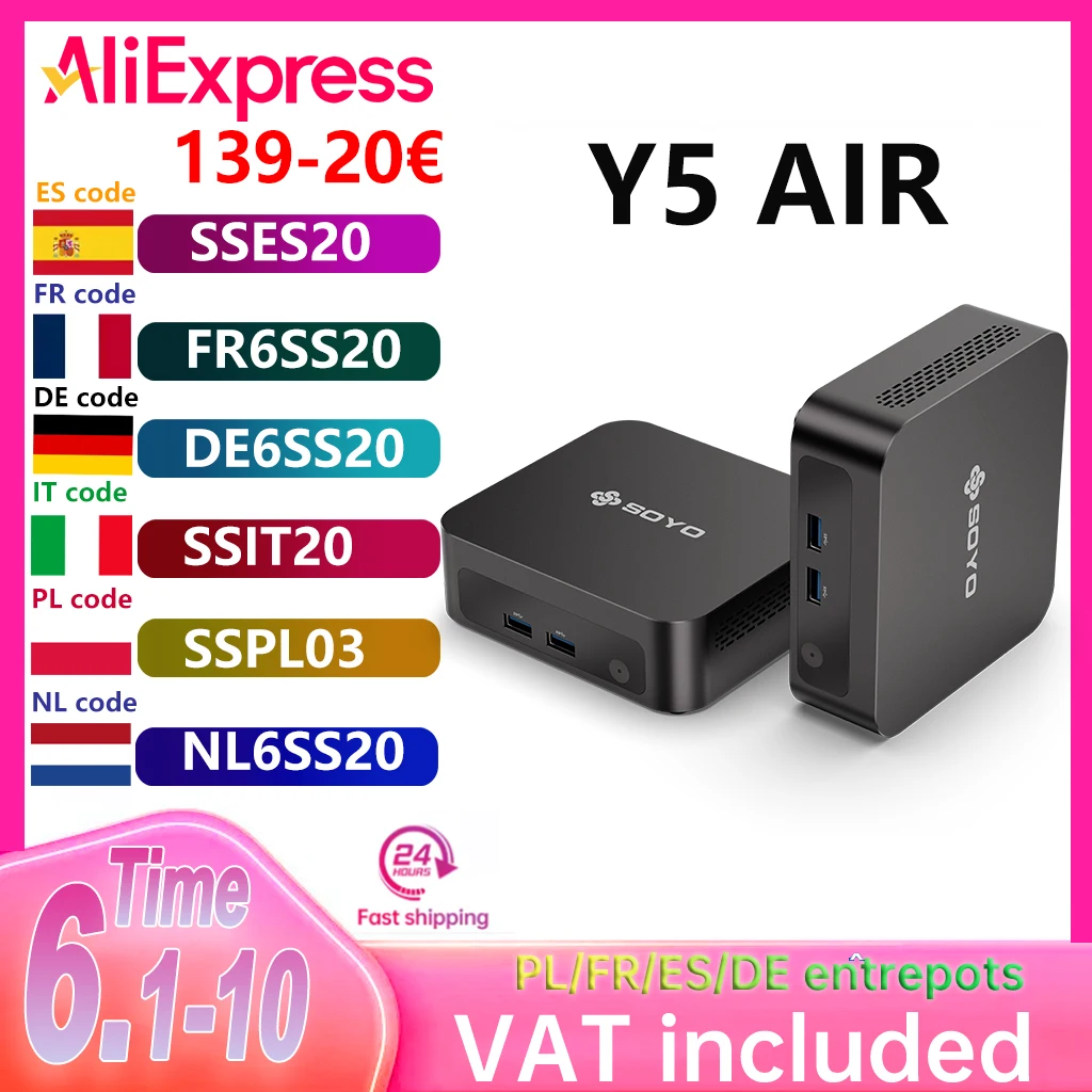 SOYO Mini PC Y5AIR, processeur Intel i5 4250U, mémoire vive 8 Go, stockage 128 Go, Windows 11 Pro, Wi-Fi et Bluetooth 4.2, ordinateur de bureau mini PC.