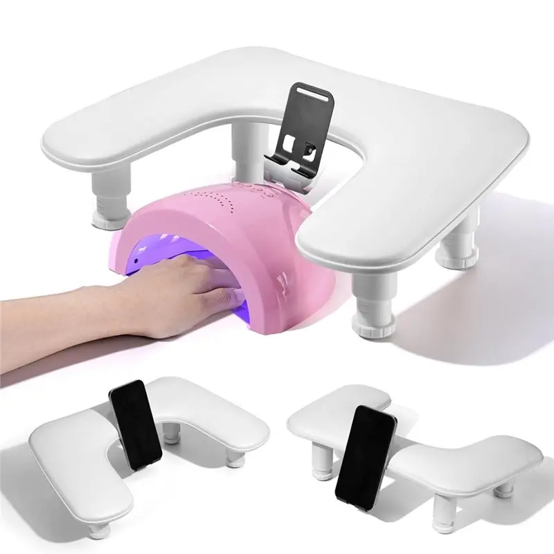 Arm Rest For Nails Tech,Manicure With U-Shaped Design, Rotating Phone Stand, And Height Adjustment White