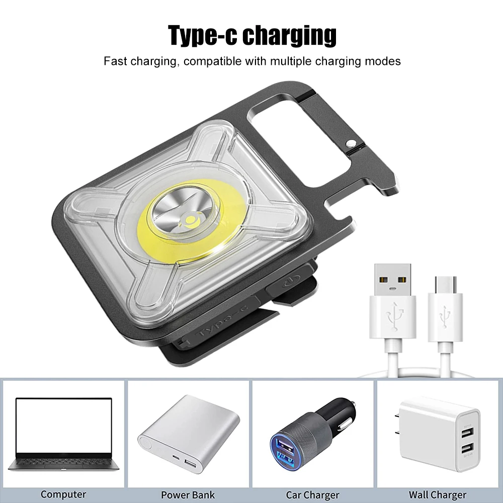 Mini LED Flashlight Keychain 5 Color Light Source Pocket Light Multifunctional USB Rechargeable COB Work Lamp Keychain LED Light