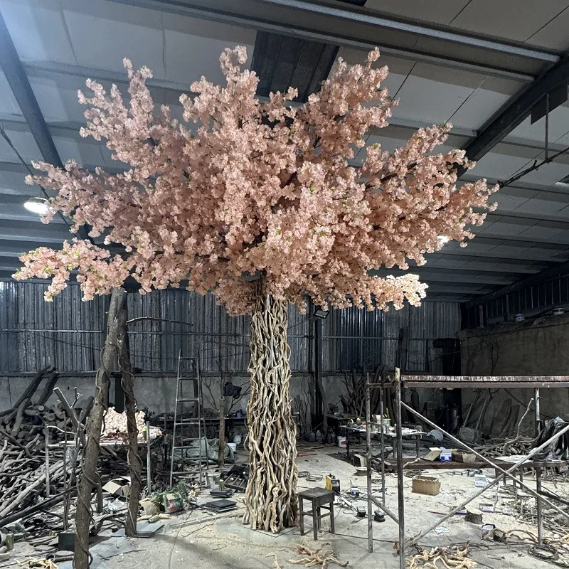 Árbol de simulación de árbol de flor de cerezo, árbol de flor de melocotón, deseos, ventana falsa para interiores y exteriores, fondo de transmisión en vivo Int