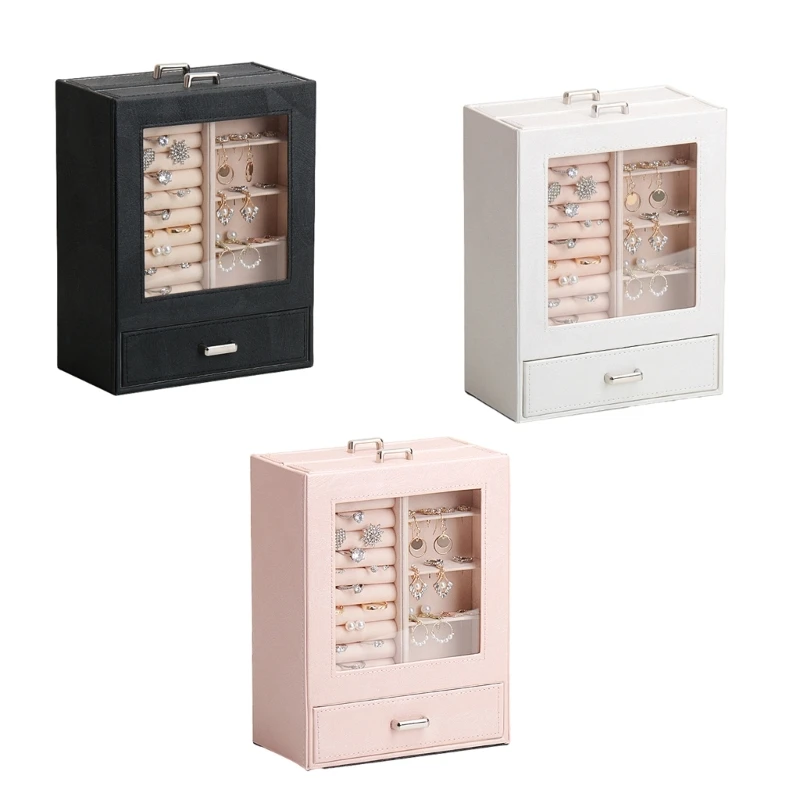 Jewelry Box PU Jewelry with Clear Window Earrings Display Holder