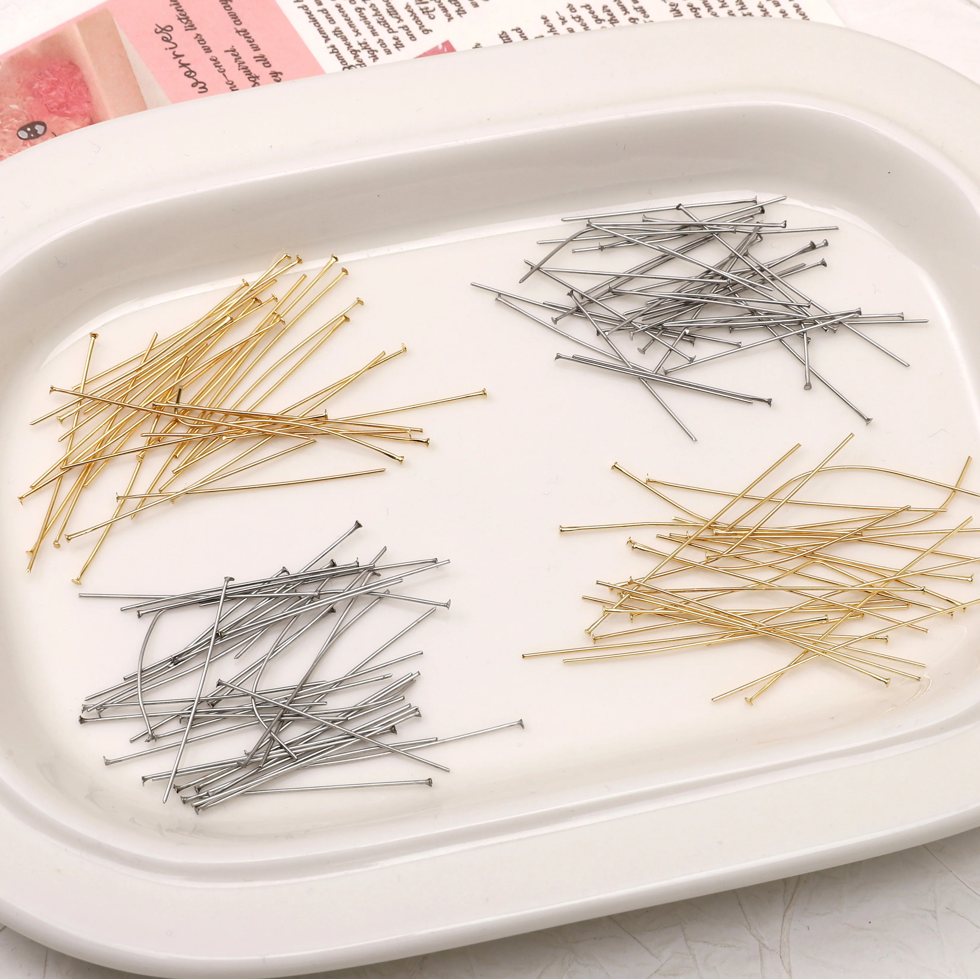 0.6x15-70mm 50/100Pcs Stainless Steel T-shaped Flat Head Pins For Jewelry Making DIY Handmade Earrings Pendant Accessories