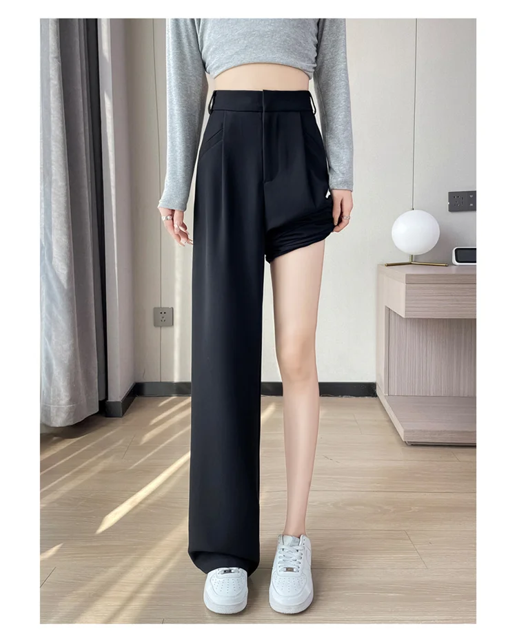Spring 2024 New Fashion All-Match Simple Office Suit Pants Wide-Leg Pants High Waist Narrow Straight Casual Mop Pants Women