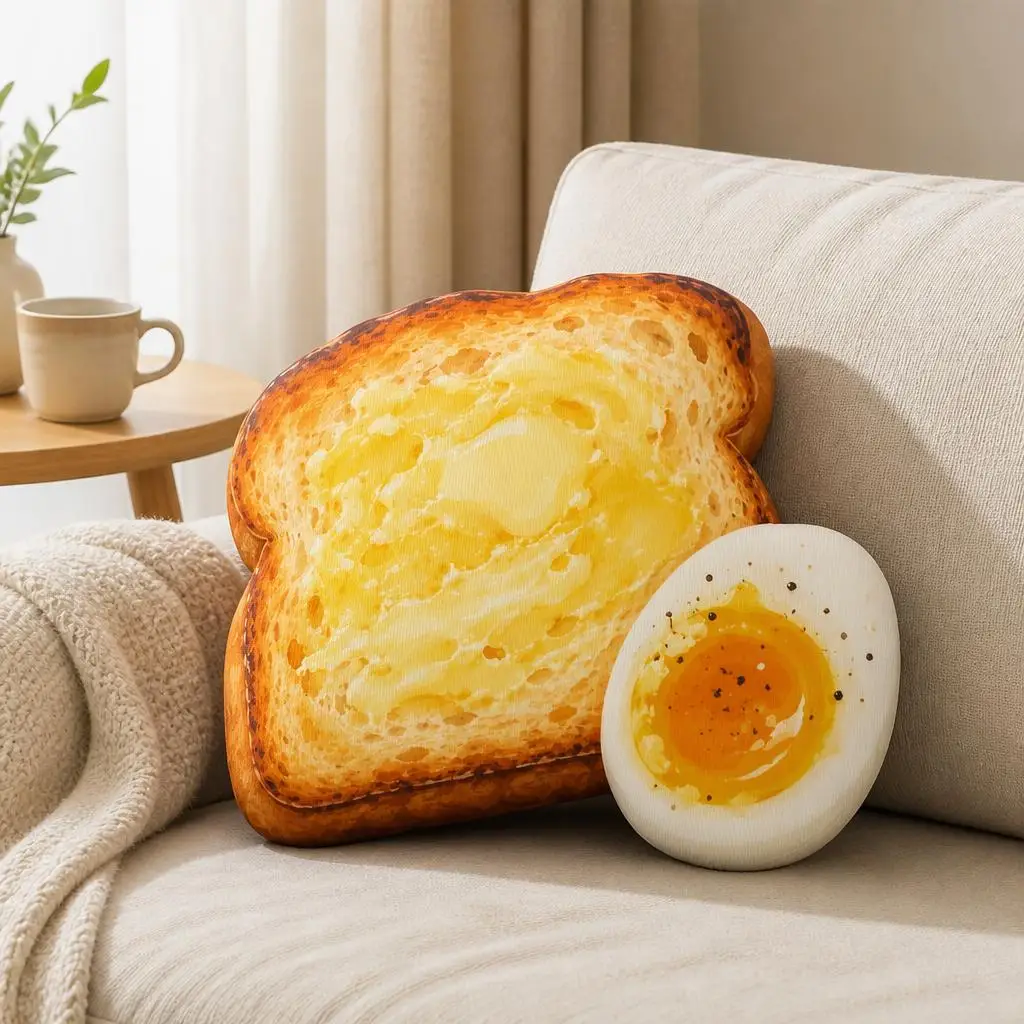 Toast and Fried Egg Breakfast Board Shaped Throw Pillow Brunch Cushion Stuffed Decorative Pillow Kitchen Dining Room Decor