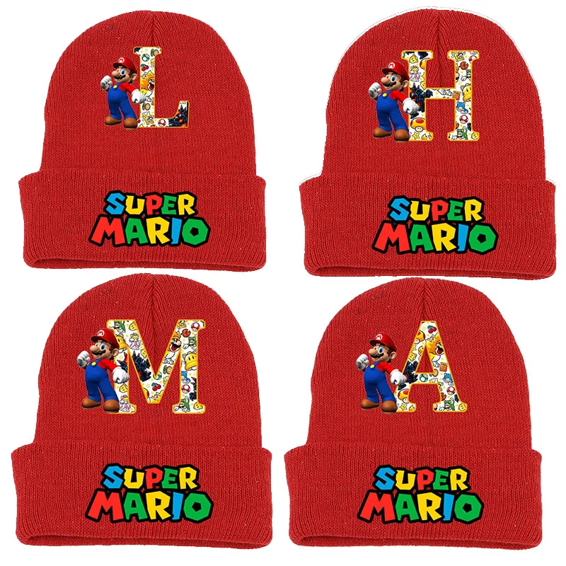 2024 New Super Mario Bros Knitted Cap Headgear Winter Letter Hat Cartoon Hat  Kids Boy Girls Birthday Christmas Gift Baby Shower