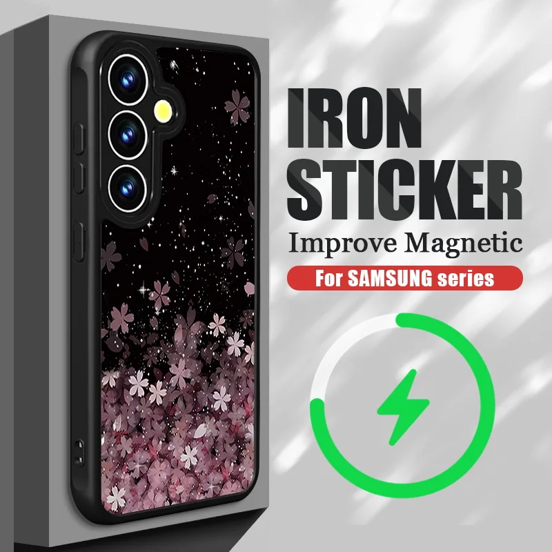 Cherry Blossom Print Magnetic Phone Case For Samsung Galaxy S26 S25 S24 S23 S22 Ultra Plus S25 Edge S24 S23 FE TPU Acrylic Cover