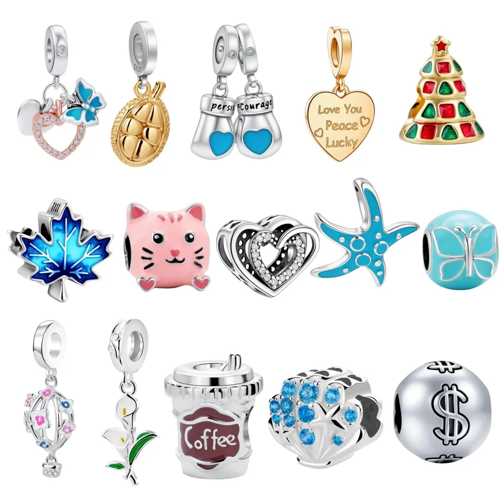 Nuevo Colgante Original 2026 de Plata de Ley 925 con Diseño de Guantes de Boxeo y Hoja de Arce para Pulsera DIY, Joyería para Mujer, Regalo Sorpresa