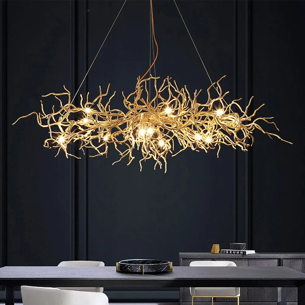 Imagem -02 - Modern Led Gold Branch Lustre Iluminação de Luxo Sala de Estar Home Decor Árvore de Alumínio Sala de Jantar Pendurado Lâmpada