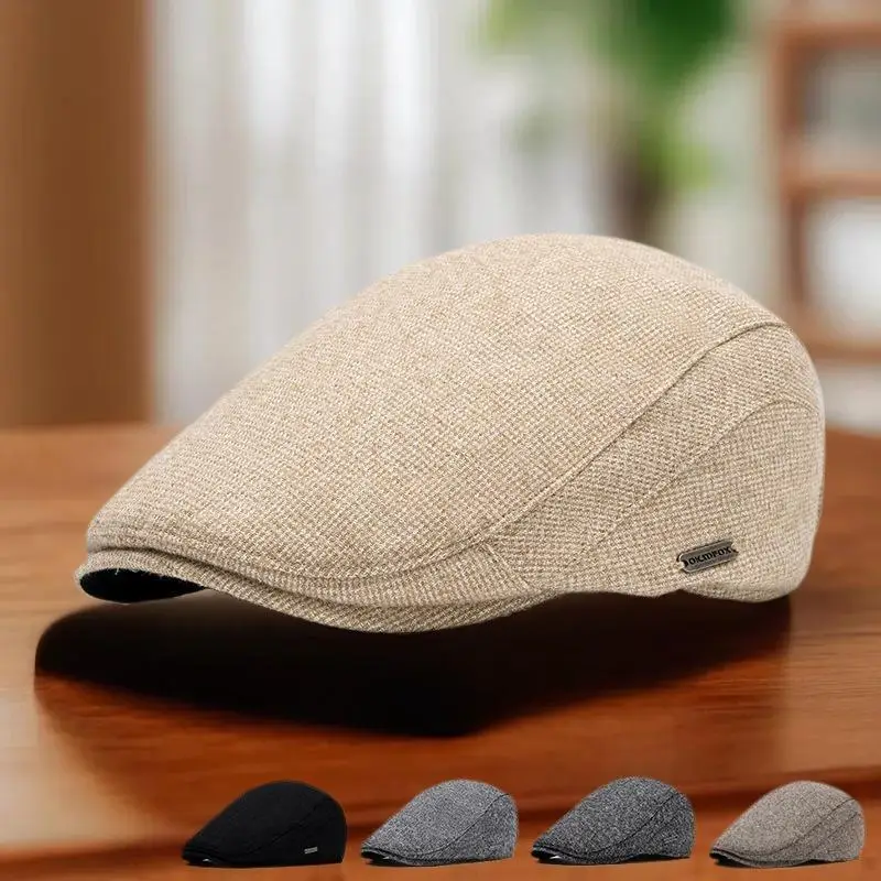New Autumn Winter Thick Warm Newsboy Caps Men Soft Beret Hat Classic Detective Hats Retro Driver Flat Peaked Cap Street Hats