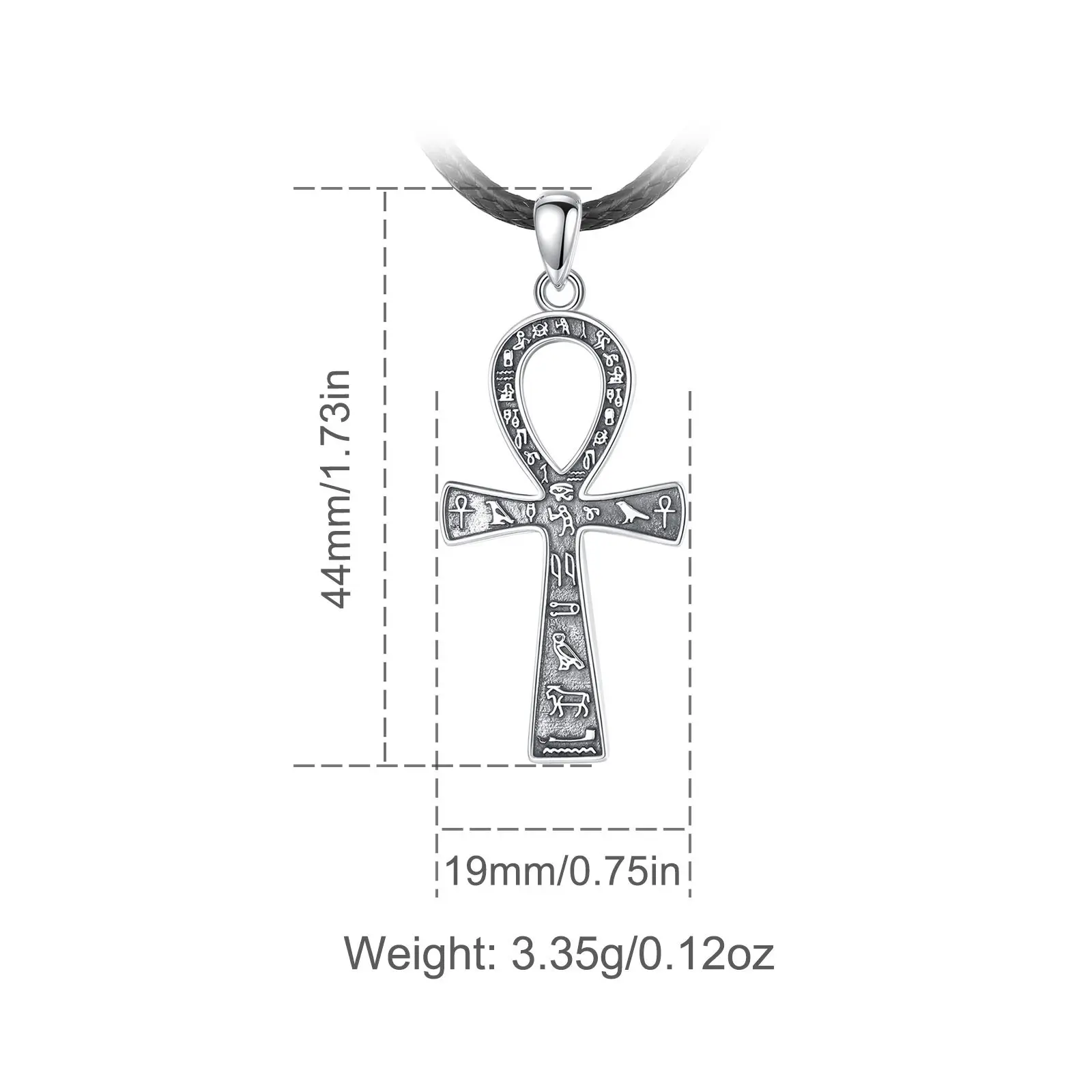 Eudora 925 Sterling Silver Ancient Egyptian Ankh Cross Necklace for Women Man Fine Biker Amulet Pendant Personality Jewelry Gift