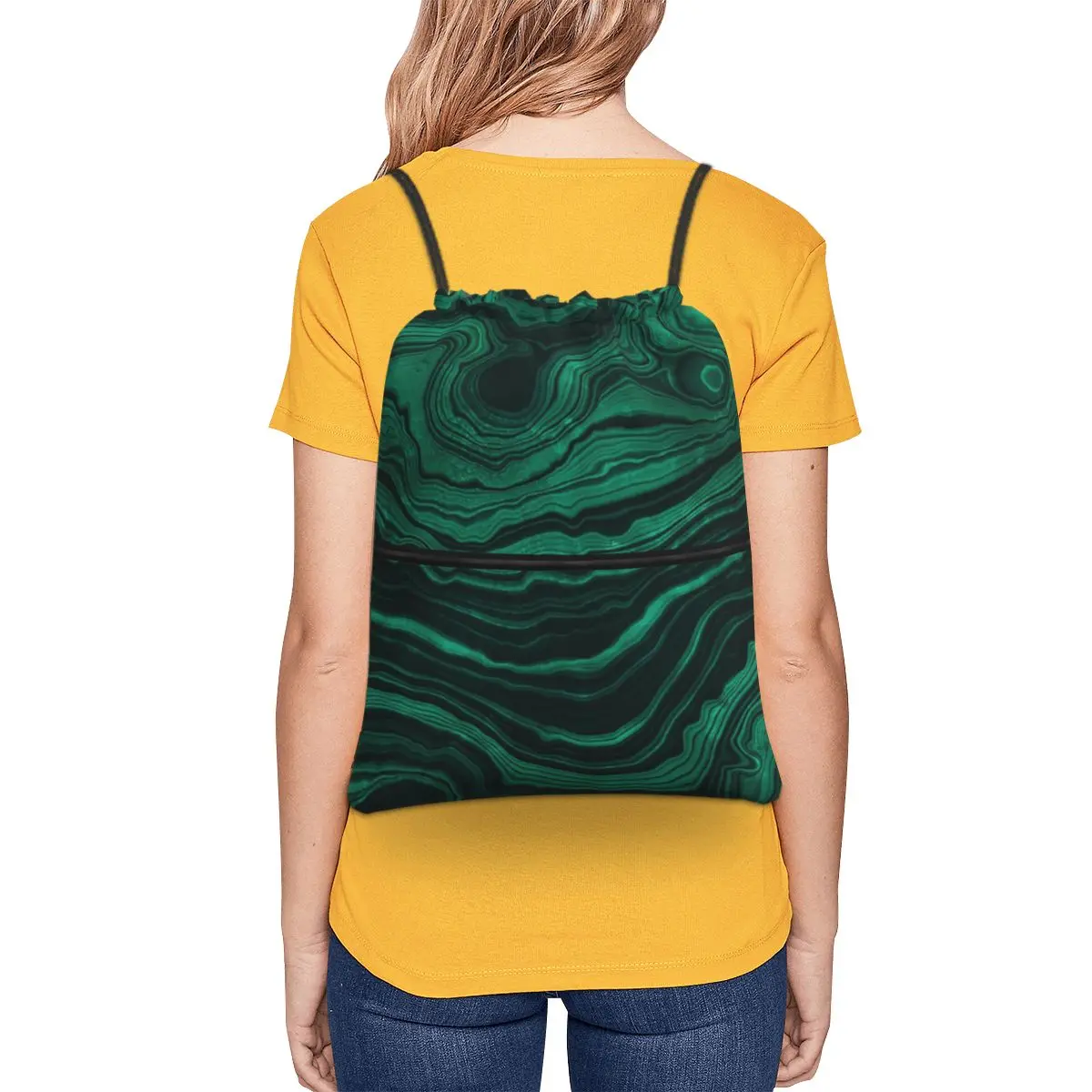 Faux Malachite Green Marble With Light Veins Backpacks Portable Drawstring Bags Sundries Bag Book Bags for Travel School
