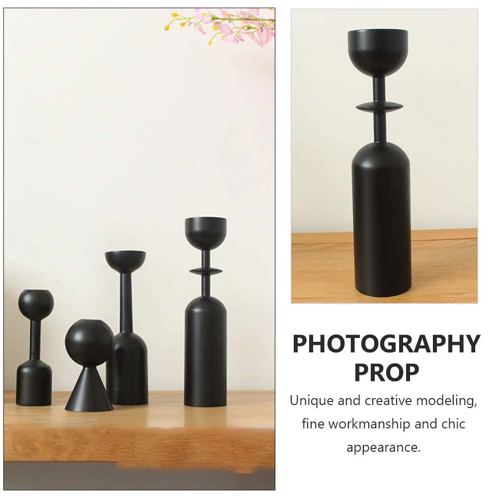 

1Pcs Black Wooden Candleholder Decorative Wedding Home Decor Romantic Desktop Adornment Photography Prop