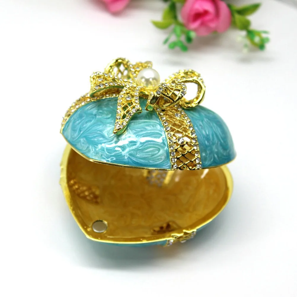 Heart Shaped Jewelry Box Sky Blue Zinc Alloy Hollow Desktop ganizer Earring Storage Case Necklace Holder Gifts