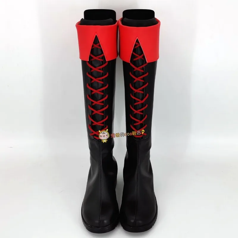 Anime GINTAMA Kagura Ieader Cosplay Shoes Black Red Handmade Boots Faux Leather Boots Carnival Party Halloween Boots