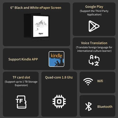 Imagen 2 del producto Bigme Read-lector de libros electrónicos de papel electrónico de 6 pulgadas, lector electrónico portátil, sistema abierto Android, compatible con aplicación Google Play y Kindle