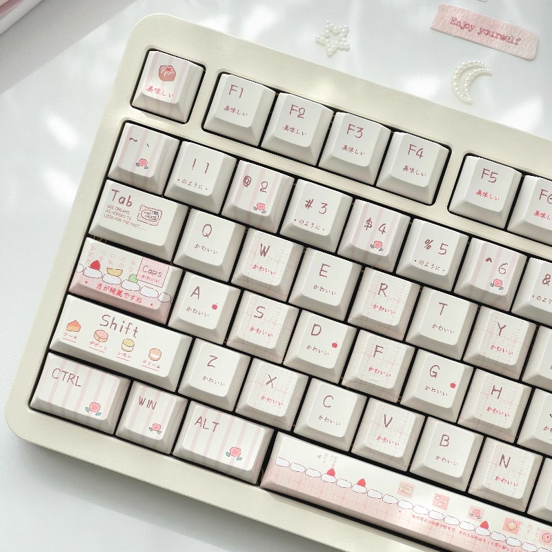 MiFuny Sweet Collection Theme Keycaps Japanese PBT Dye Cherry Profile Custom Pink Key Caps for Mechanical Keyboard Game Gift