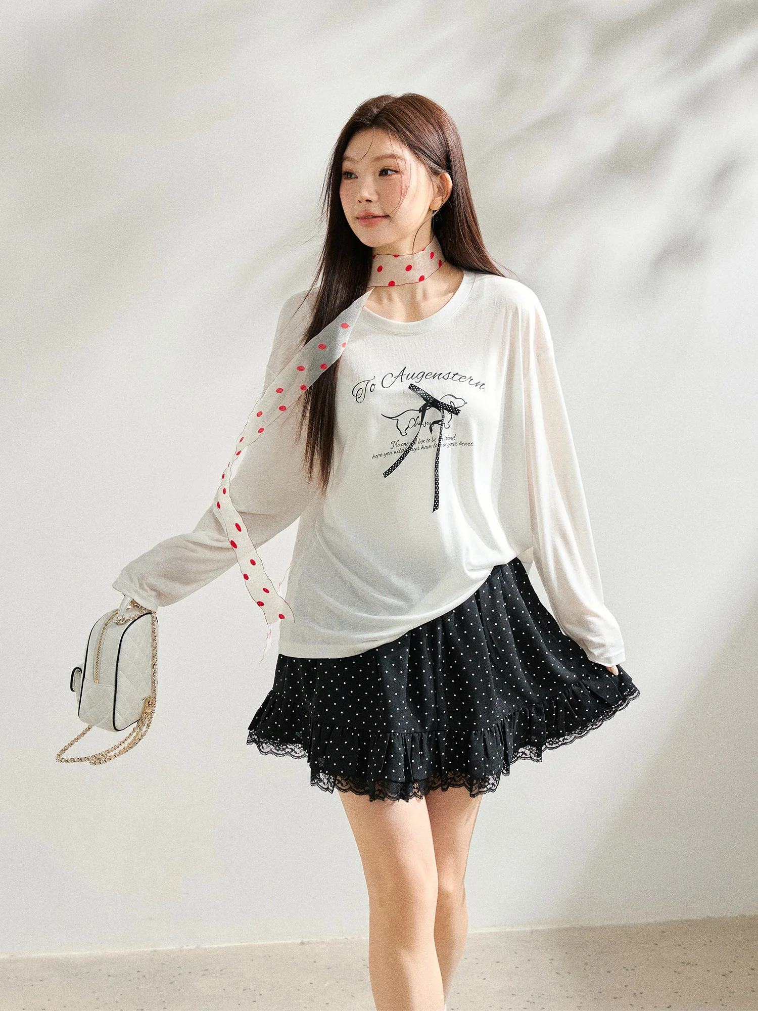 

plus Size Women's Fashion Set Sweet Korean Style Polka Dot Halter Neck White Top And Skirt Ensemble for plus Size Ladies