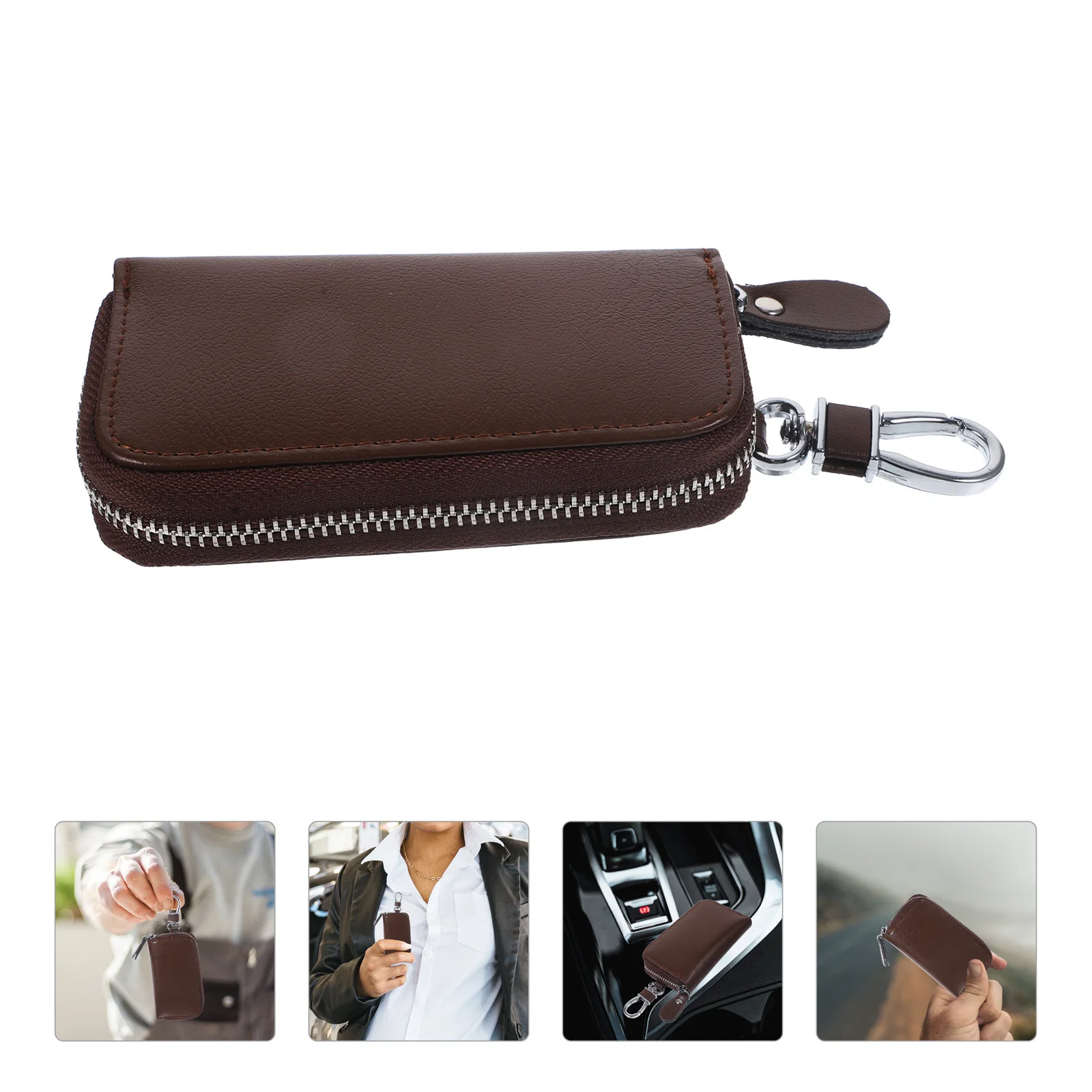 

Car Key Bag Genuine Key Pouch Durable Fashion Stylish Protection Storage For Keys Hanging Waist Zipper Holder (Coffee)