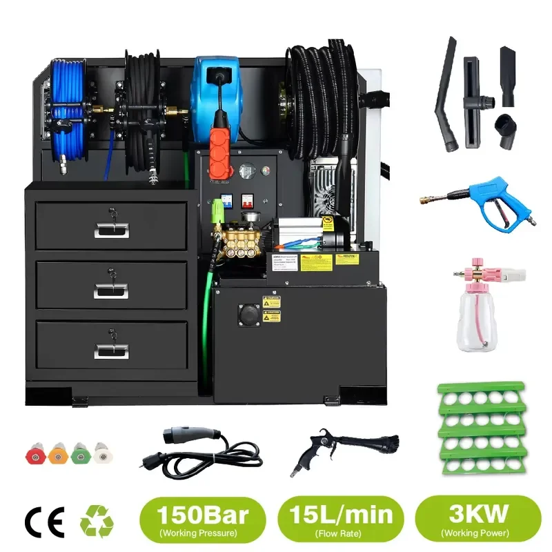 Portable Car Washing Machine 3Kw 150Bar 2200PSI 15Lmin Full Set Equipment Detailing Setup for Sale Business Mobile Car Wash