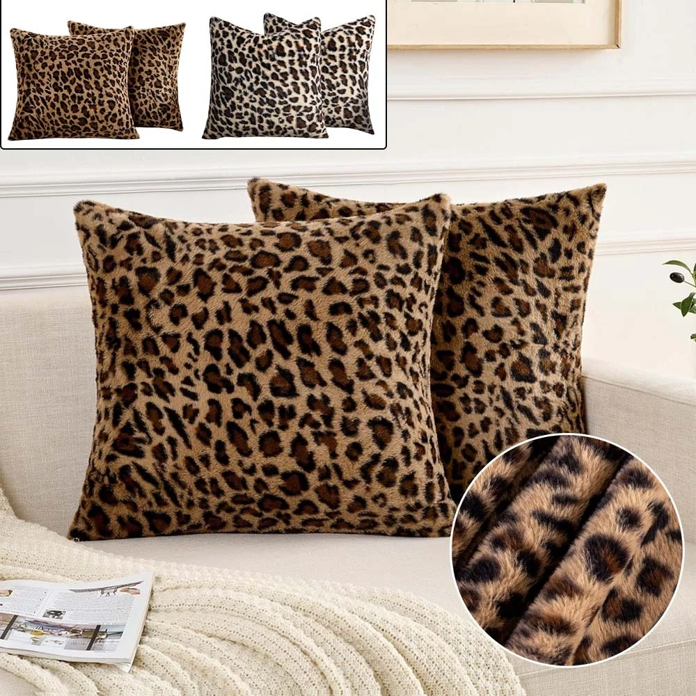 

Fluffy Leopard Print Faux Fur Throw Pillowcase Winter Soft Brown Cushion Cover for Sofa Bed Decor Pillow Shell Housse De Coussin