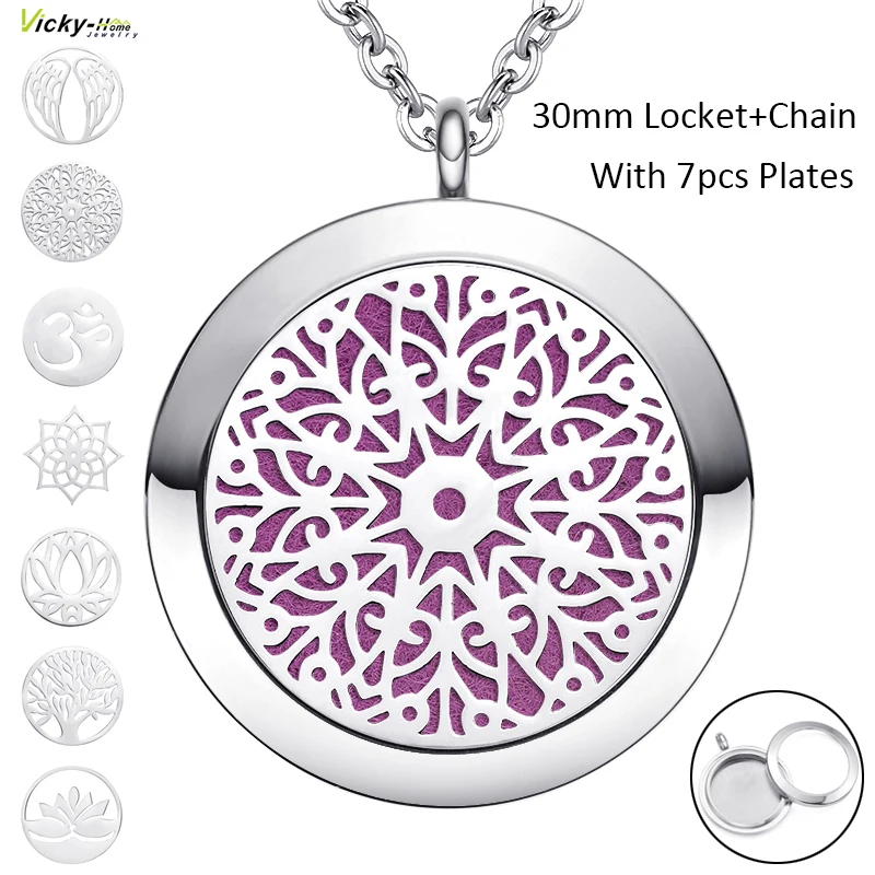 

DIY Screw Diffuser Locket with 7pcs Plates and Chain Necklace Essential Oils Diffuser Locket Aromatherapy Pendant with Free Pads