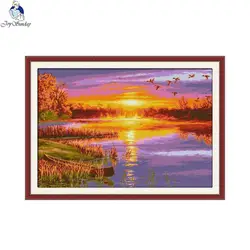 Autumn sunset landscape pattern cross stitch embroidery kit Aida 14CT 11CT count canvas needlework set DIY home decoration gift