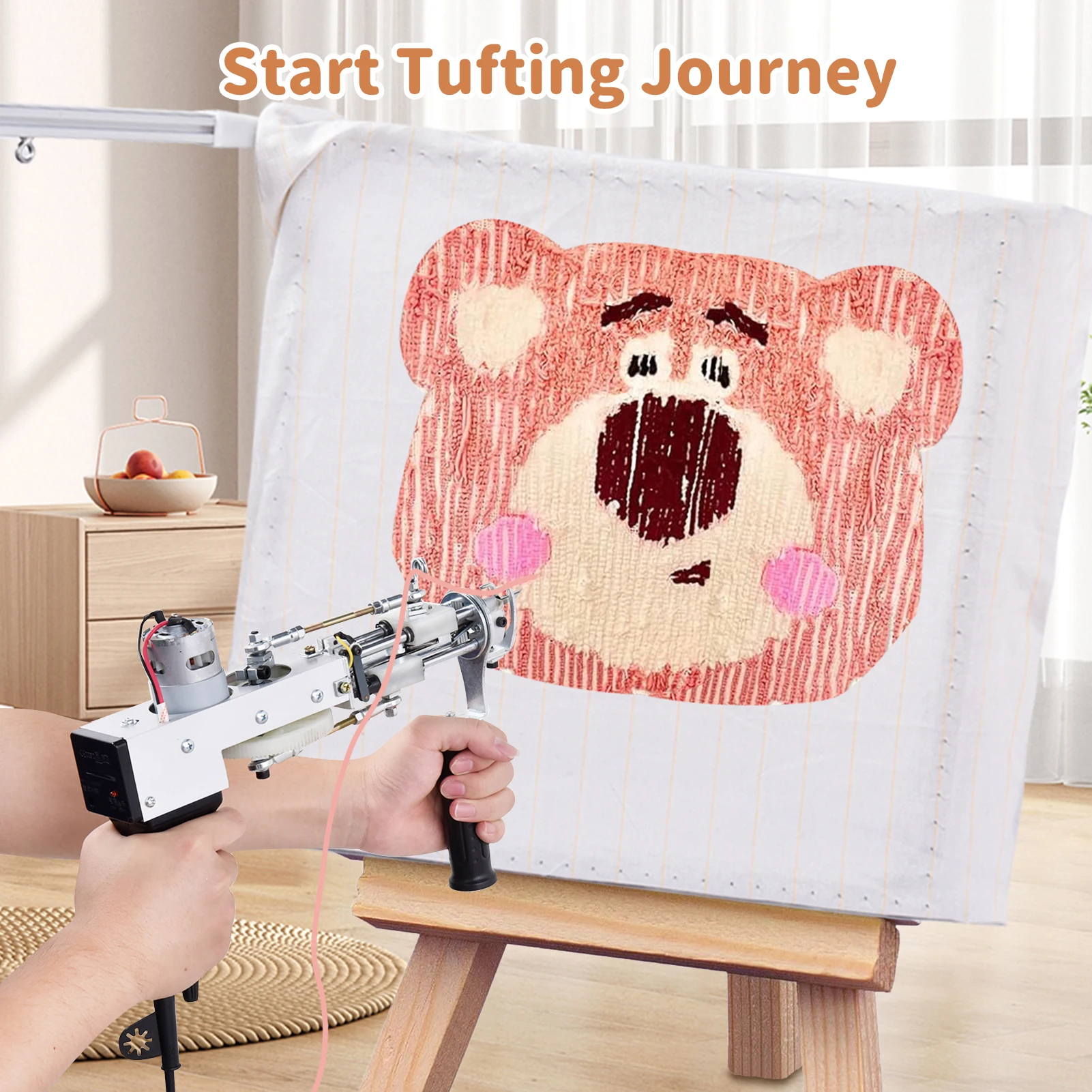 Rug Tufting Gun Starter Kit: 2 In 1 Rug Gun Kit, Carpet Maker Gun Kit with Trimmer, Yarn, Cloth, Loop & Cut Pile, Sculptin, Flattening, Black