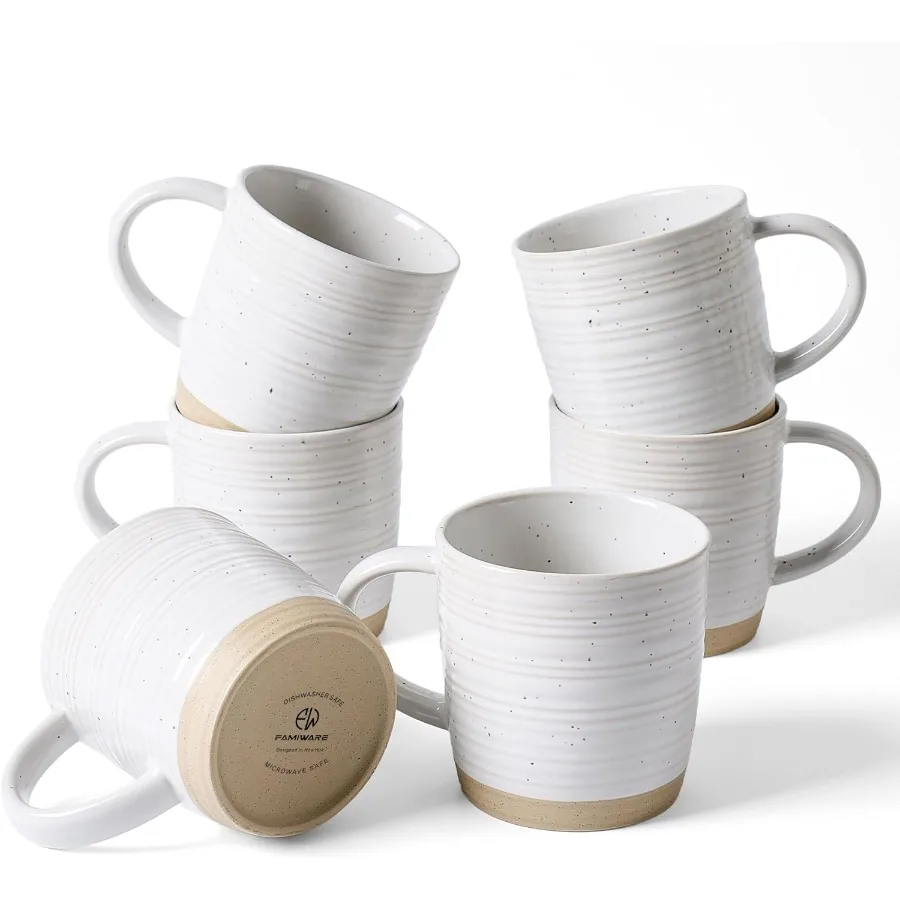 

Set of 6 13 oz Ceramic Coffee Mugs with Handles for Coffee Tea Cocoa and Milk Constellation Series White Ideal for Home Office