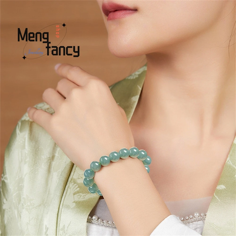 سوار الماء الأزرق الجاديت الطبيعي من الدرجة A، سوار من خرز اليشم من النوع الجليدي للرجال والنساء، اليشم الراقية كهدية أنيقة