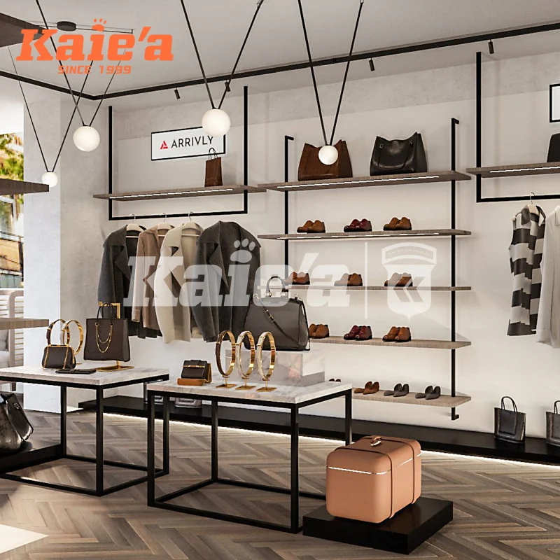 custom.Shoes Bag Shop Interior Decoration 3D Design Luxury Store Display Tables Wooden Footwear Shop Furniture Handbag Shop