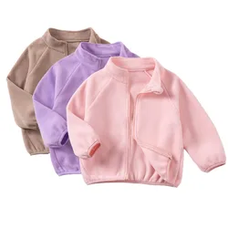 Autumn Winter Toddler Casual Coat Thick Warm Solid Colour Boys Girls Long Sleeve Zip Sports Top Fashion Simple