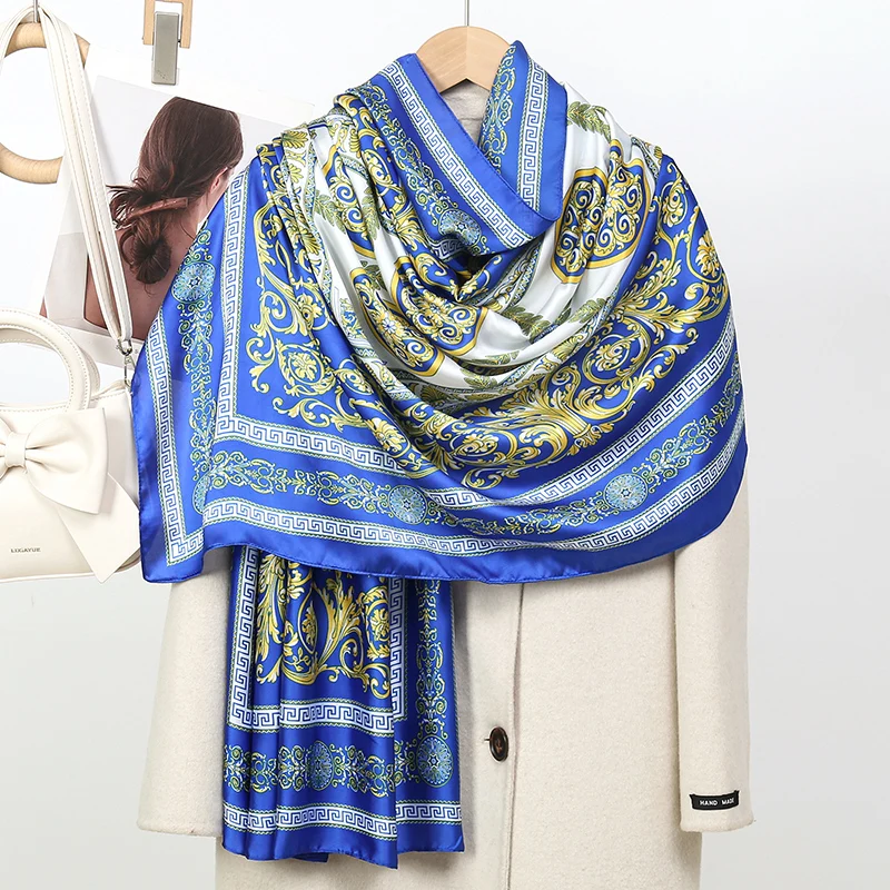 Luxurious fashion design printed silk scarf for women 180x90 cm large size shawl scarf womens headband scarf square scarf