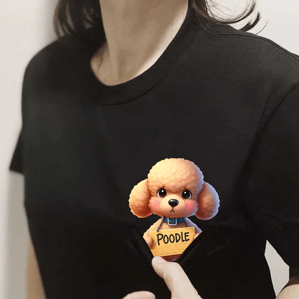 CLOOCL Funny Poodle Cotton T-Shirts Animals Dogs 3D Printed Pocket T-shirt Women Clothing Summer Short Sleeve Tees