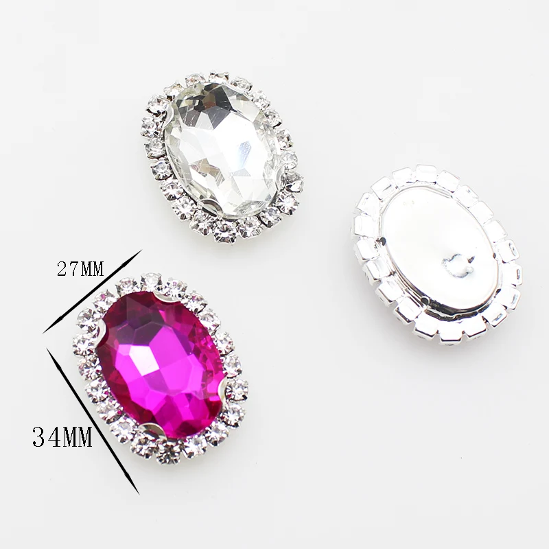 10Pc 27*34mm large Oval Glass Crystal DIY Button For 4-Hole Metal Base Sewing Decoration Buttons For Clothing Crafts Accessories