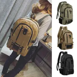 2024 Men's Canvas Backpack Large-Capacity Schoolbag Solid Color Backpacks Fashion Casual Travel Sport Bag Hiking Camping