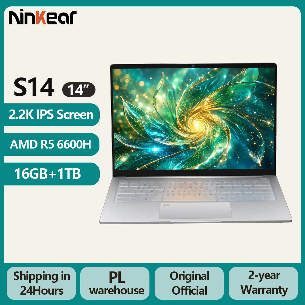 Ninkear S14 Laptop AMD Ryzen 5 6600H 16GB RAM 512GB SSD 14 Zoll 2.2K 2240x1400 IPS-Bildschirm Ultrabook Windows 11 WLAN 6 BT5.3 1kg Tragbares Notebook